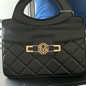 VALENTINO ORLANDI Black Quilted Handbag with Gold Accents